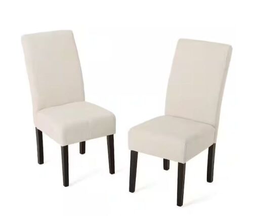 Noble House Pertica Beige Fabric T-Stitch Dining Chairs, Set of 2 - Lot 62JF