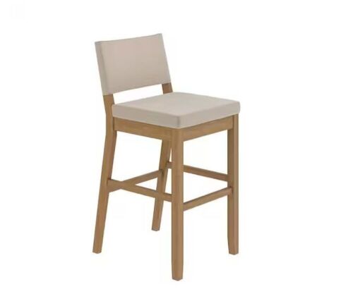 Nathan James Linus 30 in. Modern Upholstered Bar Stool with Back and Solid Rubberwood Legs in a Wire-Brushed Brown Finish - Lot 120JF