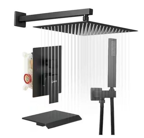 BWE 3-Spray Patterns With 2.5 GPM 12 in. Showerhead Wall Mounted Dual Shower Heads With Valve in Matte Black - Lot 61JF