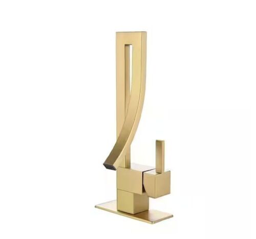 AIMADI Single-Handle Single-Hole Bathroom Faucet with Deckplate Modern Waterfall Brass Bathroom Basin Taps in Brushed Gold - Lot 100JF