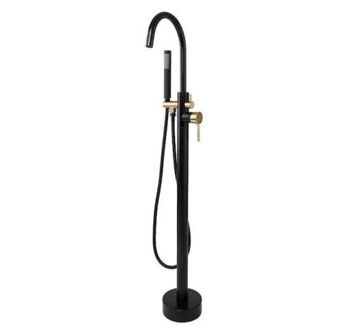 AKDY 1-Handle Freestanding Floor Mount Tub Faucet Bathtub Filler with Hand Shower in Matte Black and Gold - Lot 101