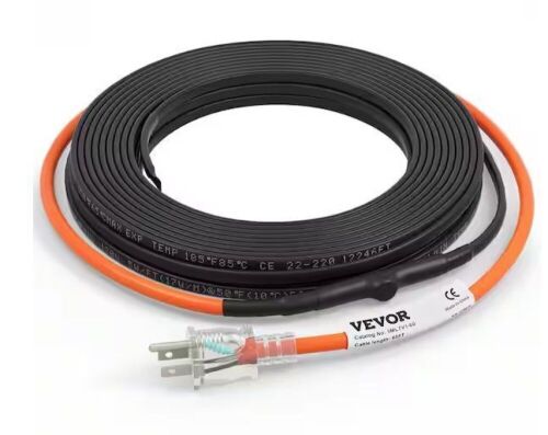 VEVOR 60 ft. Pipe Heat Cable 5W/ft. Self-Regulating Heat Tape IP68 110Volt with Build-in Thermostat for PVC Metal Plastic Hose - Lot 233JF