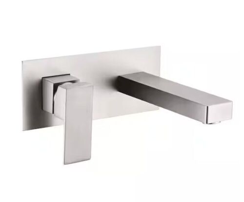Left-Handed Single Handle Wall Mounted Bathroom Faucet with Rough-in Valve in Brushed Nickel - Lot 234