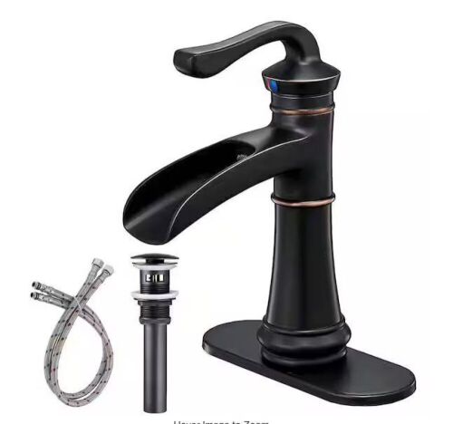 FLG Single Handle Single Hole Waterfall Bathroom Sink Faucet with Drain Assembly and Deckplate in Oil Rubbed Bronze - Lot 235JF