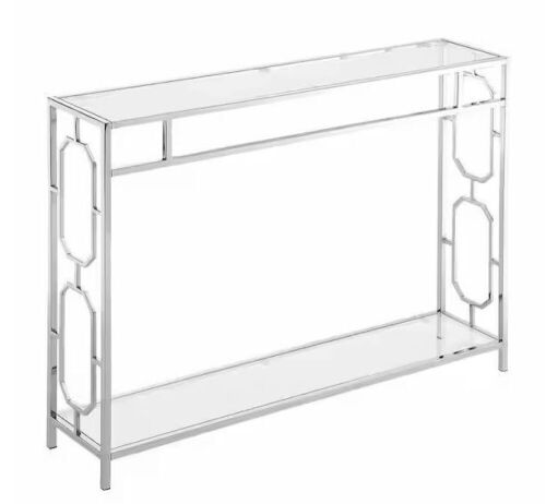 Convenience Concepts Omega 42 in. Clear Glass and Chrome Rectangle Glass Console Table with Shelf - Lot 217JF