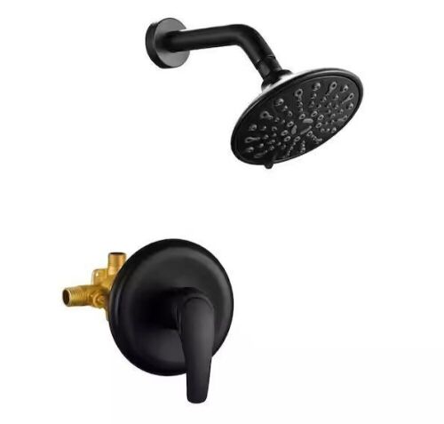 FLG Single-Handle 6-Spray Pressure Balance Shower Faucet with Valve in Matte Black - Lot 226