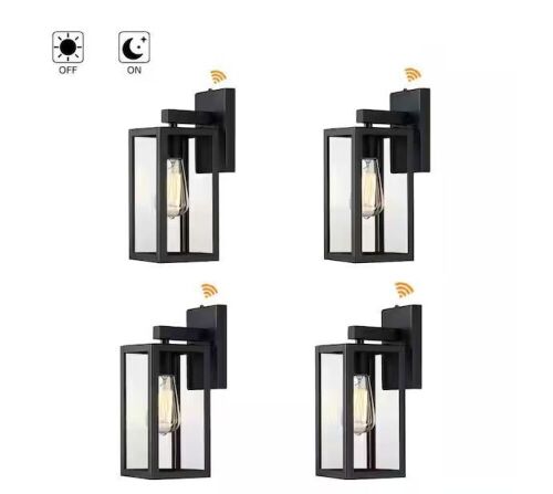 Hukoro Martin 13.5 in. 1-Light Matte Black Dusk to Dawn Outdoor Hardwired Wall Lantern Sconce, 4-Pack - Lot 127