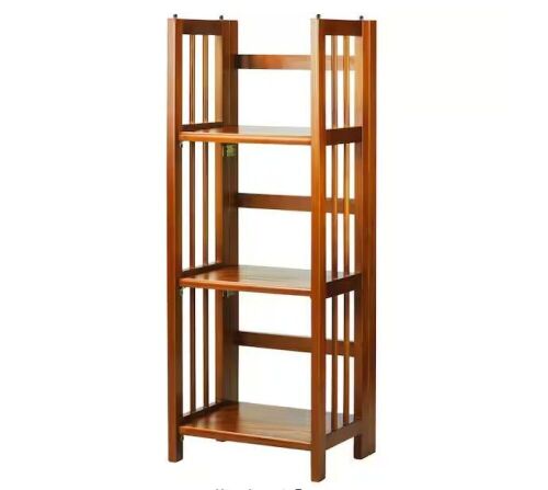 Casual Home New Version 38 in. H New Honey Oak Solid Wood 3-Shelf Etagere Folding/Stacking Open Bookcase - Lot 205JF