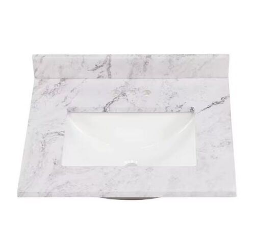 Home Decorators Collection 25 in. W x 22 in. D Engineered Stone Composite White Rectangular Single Sink Vanity Top in Lunar - Lot 423