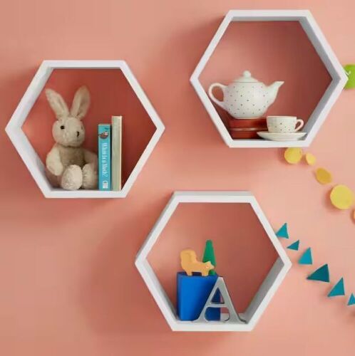 StyleWell Kids Hexagon White Floating Wall Shelves, Set of 3 - Lot 429JF