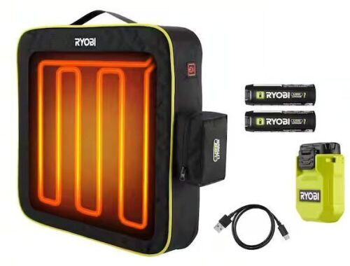 RYOBI USB Lithium Cordless Heated Cushion Kit with (2) 2.0 Ah Batteries and Charging Cable - Lot 430JF