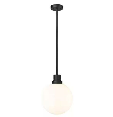 Laurent 1-Light Black Outdoor Pendant-Light with Opal Glass - Lot 431JF
