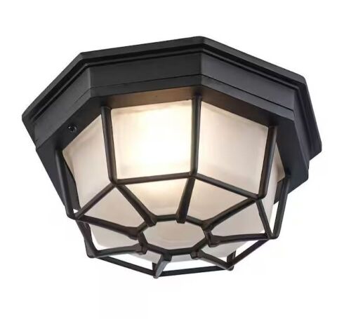 Lot of (4) 9 in. 1-Light Black Outdoor Flush Mount Ceiling Light Fixture with Frosted Glass - Lot 432JF