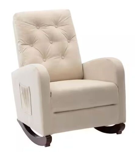 Harper & Bright Designs Beige Velvet Rocking Chair with Cushion - Lot 50JF