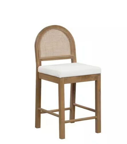 Nathan James Bailey 24 in. Upholstered Boucle Rattan and Wood Counter Height Bar Stool w/ Woven Back, Cream Boucle/Brown - Lot 135JF