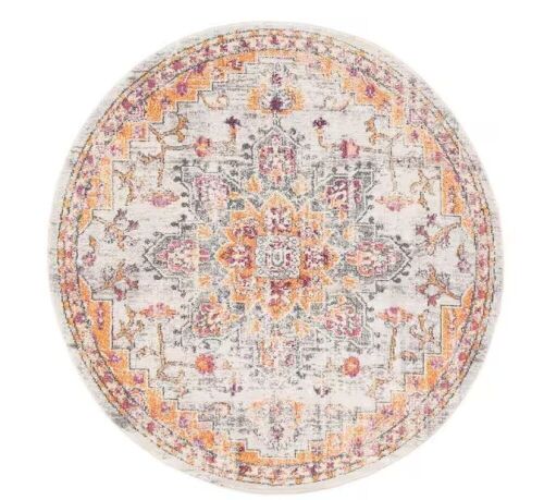 SAFAVIEH Madison Beige/Orange 8 ft. x 8 ft. Border Geometric Floral Medallion Round Area Rug - Lot 435JF