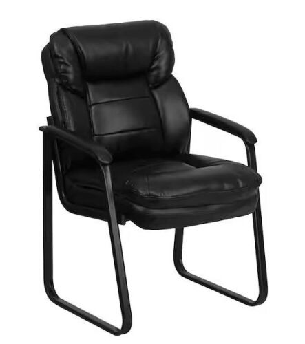 Flash Furniture Black Isla Leather Soft Executive Side Reception Chair with Padded Arms and Sled Base - Lot 500JF