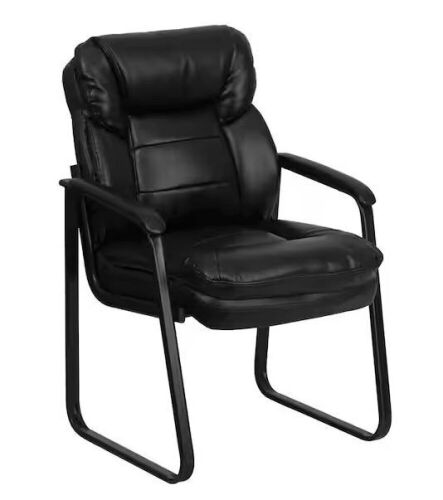 Flash Furniture Black Isla Leather Soft Executive Side Reception Chair with Padded Arms and Sled Base - Lot 501JF