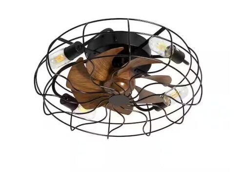 Breezary 19 in. Indoor Black Caged Ceiling Fan with Metal Light Kit and Remote Control Included - Lot 504JF