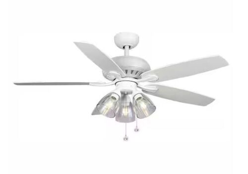 Hampton Bay Rockport 52 in. Indoor LED Matte White Ceiling Fan with Light Kit, Downrod, and 5 Reversible Blades - Lot 505JF