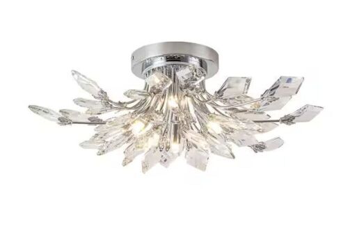 RRTYO Adriao 21.2 in. 4-Light Modern Industrial Chrome Linear Sputnik Crystal Flush Mount Cluster Starburst Ceiling Light - Lot 506JF
