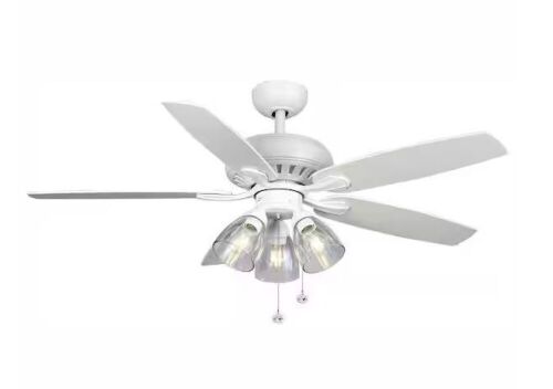 Hampton Bay Rockport 52 in. Indoor LED Matte White Ceiling Fan with Light Kit, Downrod, and 5 Reversible Blades - Lot 508JF