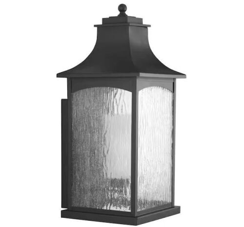 Progress Lighting Maison Collection 1-Light Textured Black Clear Water Seeded Glass Farmhouse Outdoor Extra-Large Wall Lantern Light - Lot 512JF