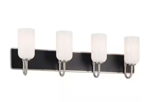 KICHLER Solia 32 in. 4-Light Brushed Nickel with Black Modern Bathroom Vanity Light with Opal Glass Shades - Lot 515JF