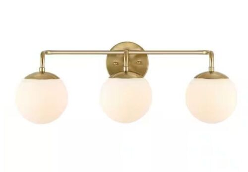 JONATHAN Y Louis Parisian Globe 25 in. 3-Light Brass Gold Metal Modern Contemporary LED Vanity Light with Frosted Glass - Lot 603JF