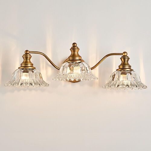 Vanity Light Fixture with Antique Brass Finish & Crystal Glass Shade - Lot 636