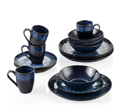 Starry 16-Piece Dark Blue Stoneware Dinnerware Set - Lot 646