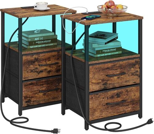 TUTOTAK LED End Table with Charging Station, Set of 2  - Lot 688