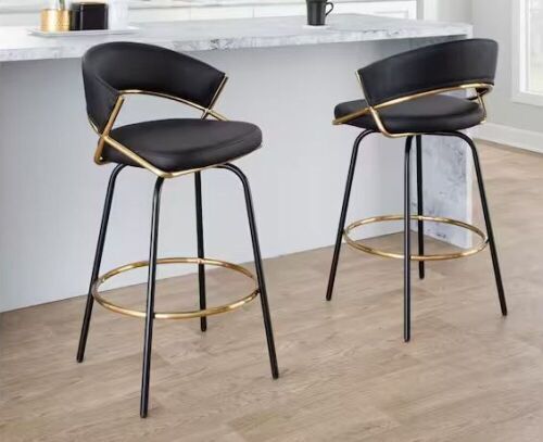 Lumisource Jie 25.75 Black Faux Leather Fixed-Height Metal Counter Stool, Set of 2 - Lot 45JF