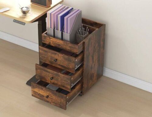 HOMCOM 3 Drawer Rustic Brown Wood 16.9 in. W Vertical File Cabinet Printer Stand - Lot 46JF