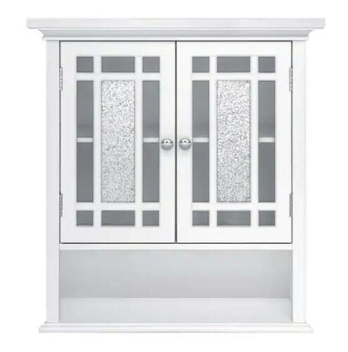 Teamson Home Windsor 22 in. W x 24 in. H Bathroom Wall Cabinet with Mosaic Glass in White - Lot 623JF