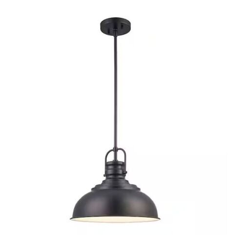 Home Decorators Collection Shelston 13 in. 1-Light Black Farmhouse Pendant Light Fixture with Metal Shade - Lot 716JF