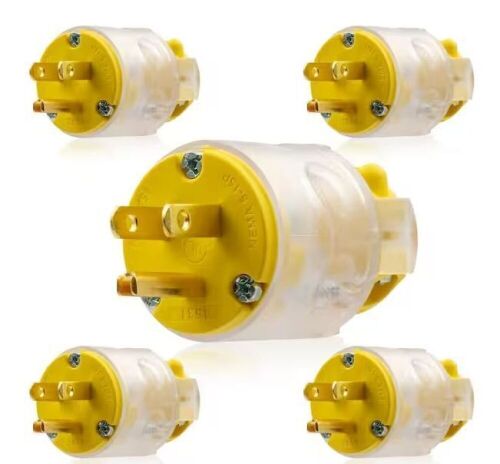 ELEGRP Lighted 15 Amp 125-Volt NEMA 5-15R 2 Pole 3 Wire Grounding Straight Blade Plug, 5-Pack - Lot 901