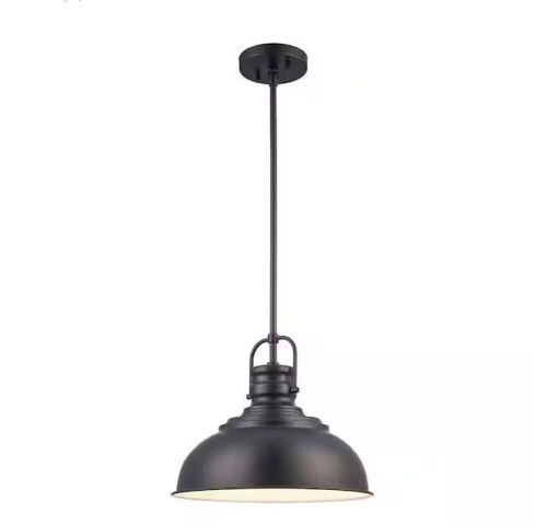 Home Decorators Collection Shelston 13 in. 1-Light Black Farmhouse Pendant Light Fixture with Metal Shade - Lot 717JF