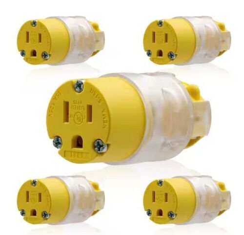 ELEGRP Lighted 15 Amp 125-Volt NEMA 5-15R 2 Pole 3 Wire Grounding Straight Blade Connector, 5-Pack - Lot 718JF