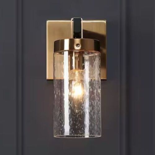 Lot of (2) 1-Light Brass Gold Modern Wall Sconce, Seeded Glass - Lot 800JF