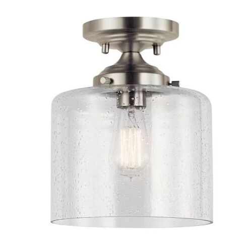 KICHLER Winslow 8.5 in. 1-Light Brushed Nickel Hallway Contemporary Semi-Flush Mount Ceiling Light with Clear Seeded Glass - Lot 803JF