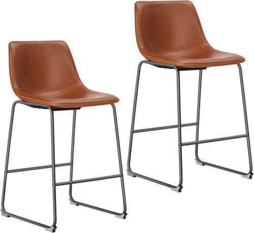 Brown Faux Leather 26 in. Counter Height Bar Stools, Set of 2 - Lot 26JF