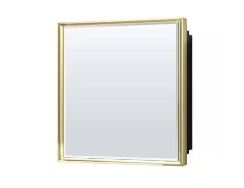 30 in. W x 32 in. H Rectangular Aluminum Alloy Gold Framed Recessed/Surface Mount Medicine Cabinet with Mirror - Lot 33JF