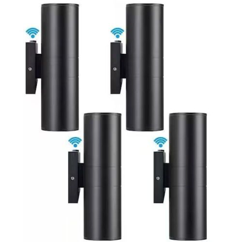 Black Dusk to Dawn Outdoor Hardwired Cylinder Wall Lantern Sconce with Integrated LED Up Down Lights, 4-Pack - Lot 613JF