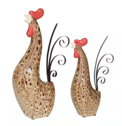 Litton Lane Cream Ceramic Rooster Garden Sculpture, Set of 2 - Lot 614JF