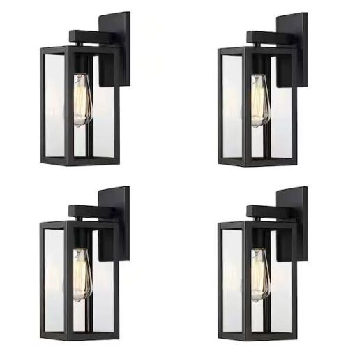 Hukoro Martin 13.5 in. 1-Light Matte Black Outdoor Wall Lantern Sconces, 4-Pack - Lot 853JF