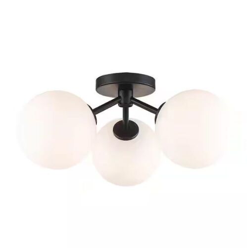 Hampton Bay 17.63 in. 3-Light Avaline Black Cluster Flush Mount with Glass Shades - Lot 854JF