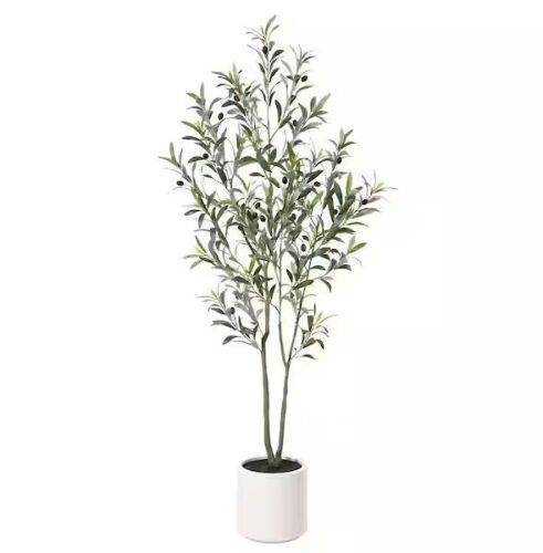 DR.Planzen 5 ft. Artificial Olive Tree with White Planter - Lot 858JF