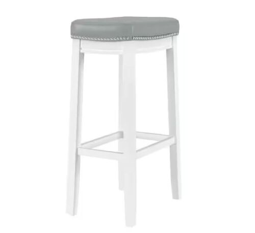 Linon Home Decor Concord 32.25 in. White and Light Gray Backless Wood Bar Stool with Faux Leather Seat - Lot 615JF