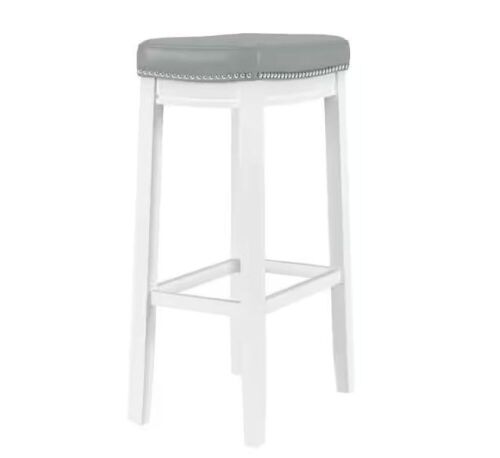 Linon Home Decor Concord 32.25 in. White and Light Gray Backless Wood Bar Stool with Faux Leather Seat - Lot 616JF